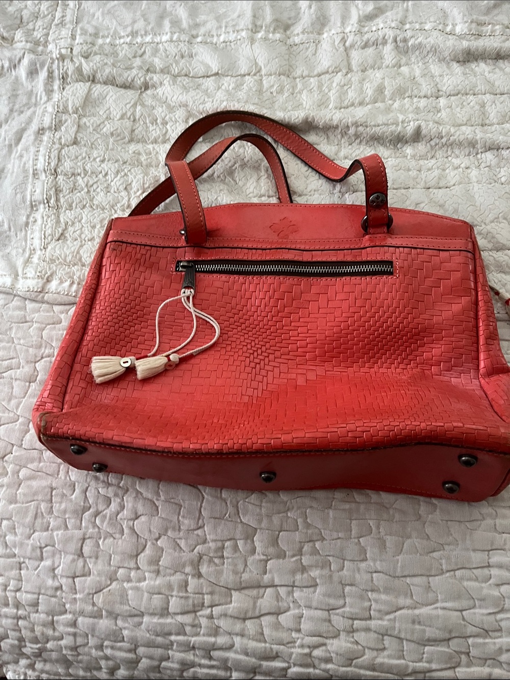 Patricia Nash Coral Woven Leather Tote
